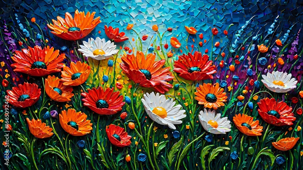 Fototapeta premium Vibrant Abstract Impasto Floral Bouquet