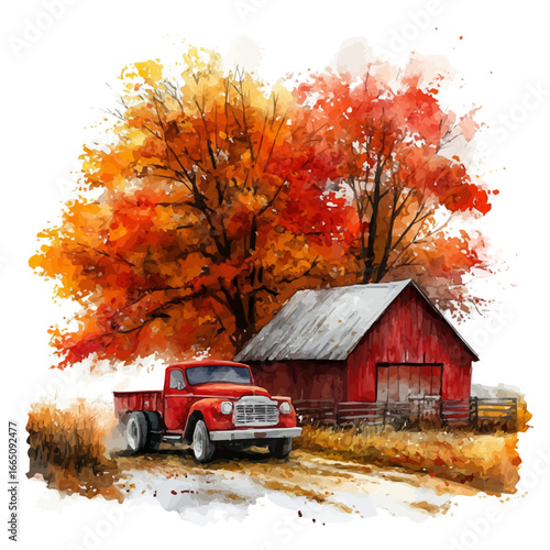 Hayride Through Autumn Farm, watercolor clipart vector, isolated on a white background.