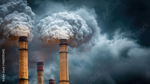 Dark clouds of pollution from factory smokestacks