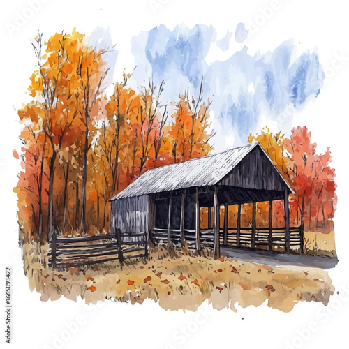Hayride Through Autumn Farm, watercolor illustration vector, isolated on a white background.