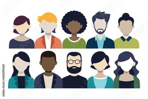 Diverse Group of Faceless People in Flat Design, Business Professionals and Teamwork Concept