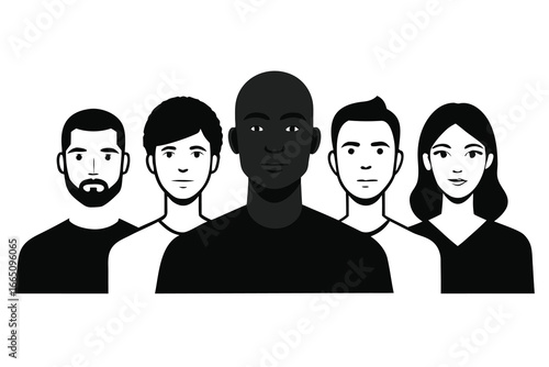 Diverse Group of People Illustrated Line Art of Men and Women of Different Ethnicities