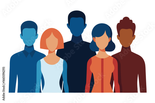 Diverse Group of Stylized People, Faceless Figures Representing Teamwork and Collaboration Isolated on White