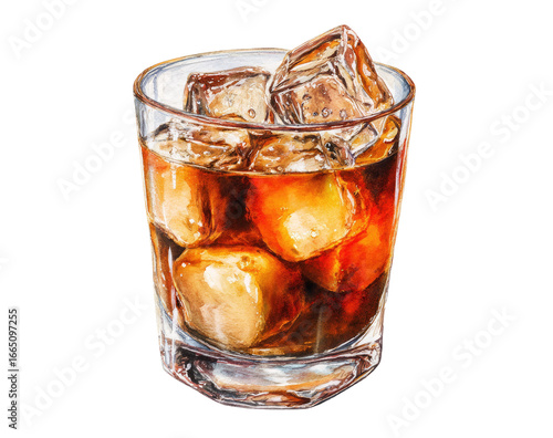Close-up of a glass of iced dark drink