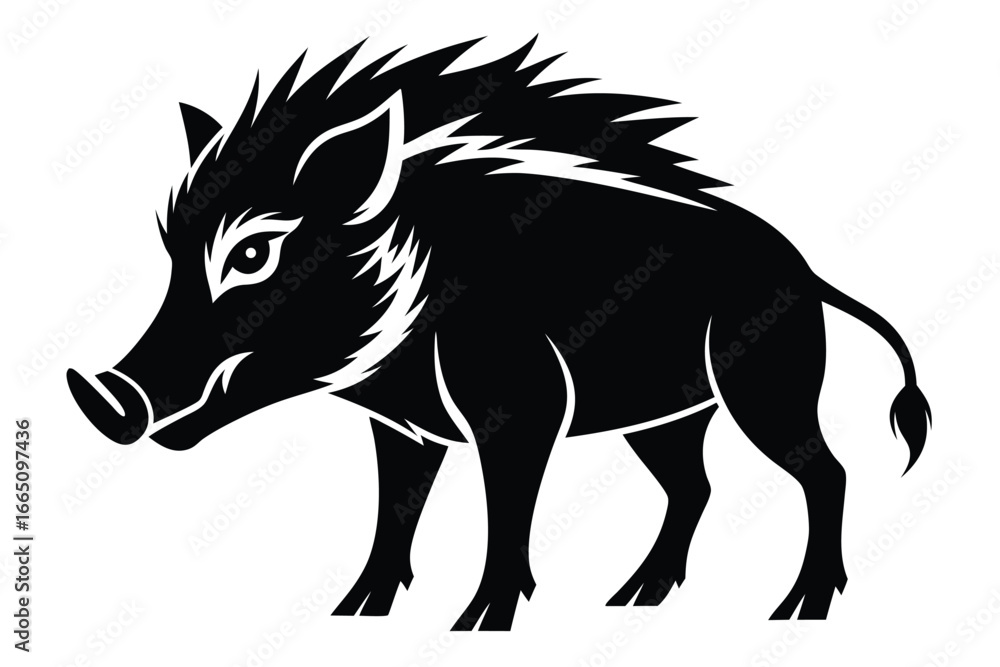 Obraz premium Wild Boar Bold Outline Silhouette on White Background Isolated
