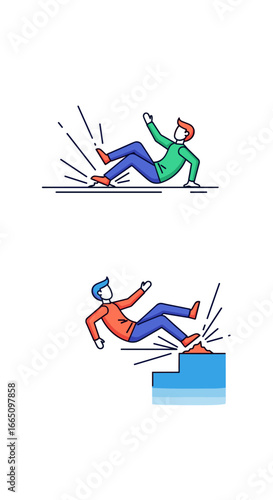 Illustrating common hazards leading to accidental slips and falls at home or work