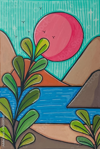 vector art design illustrator plants and natural, painting canvas.