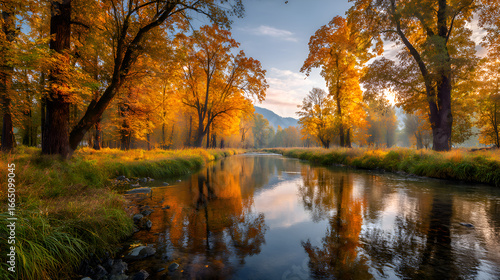 Wallpaper Mural Autumn sunrise reflecting on calm river in forest Torontodigital.ca