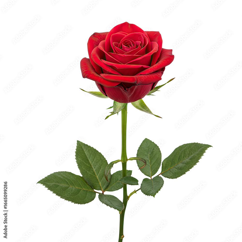 Fototapeta premium Beautiful Red Rose Bloom Isolated On White Background