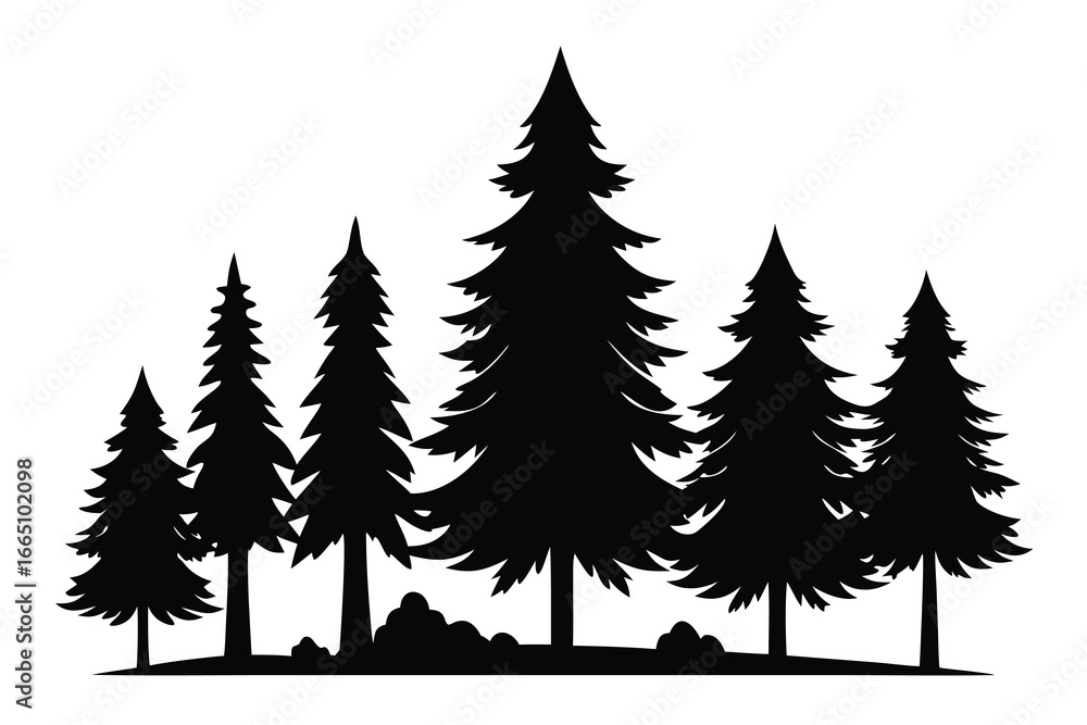 Obraz premium Silhouette Illustration of Evergreen Trees with Black Color on a White Background