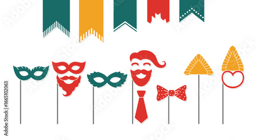 A collection of festive photo booth props for fun party celebrations and memorable event decor