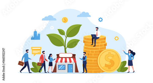 Illustrating the journey of business growth and financial investment strategies for startup success and economic expansion