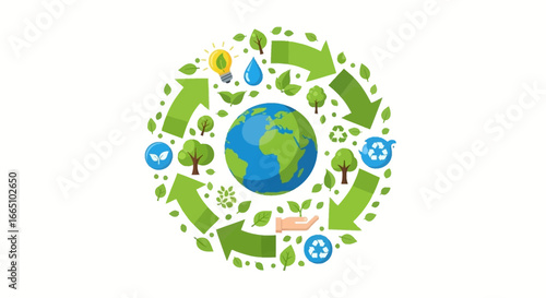 Environmental Sustainability and Recycling Concept with Globe and Arrows.
