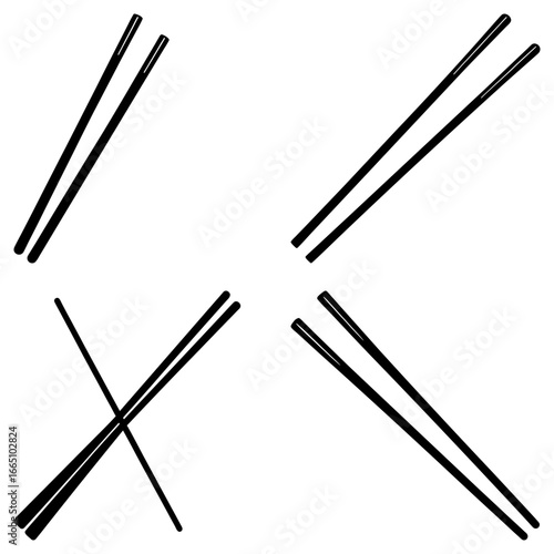 Various arrangements of black chopsticks in different orientations on a white background image design