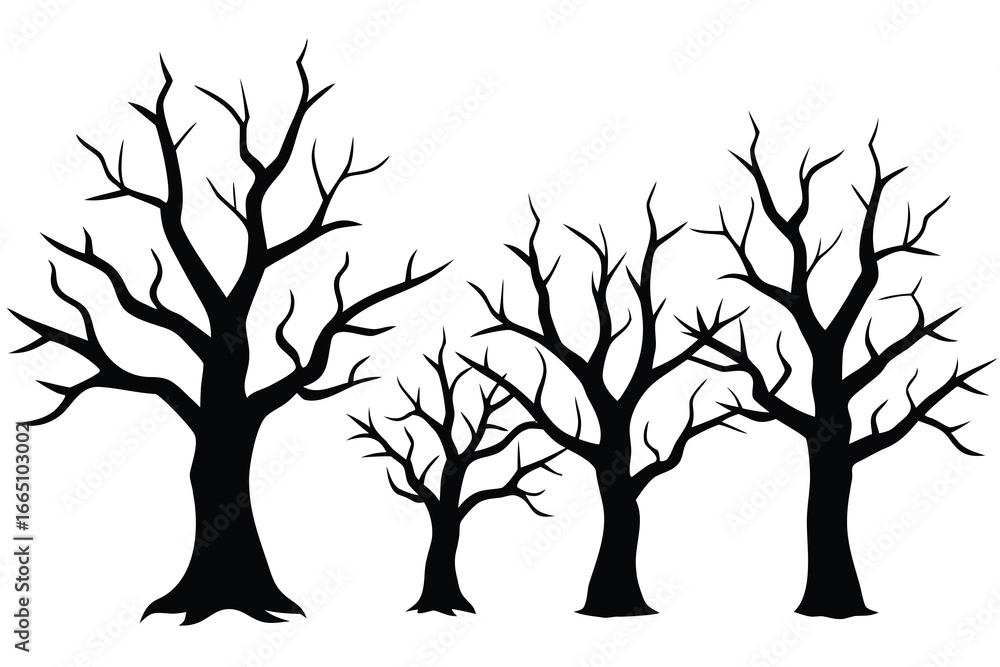 Fototapeta premium Silhouette of Bare Black Trees Isolated on a White Background for Design