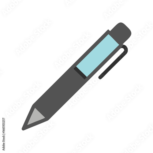 Stylized Gray Ballpoint Pen with Cyan Accent and Clip