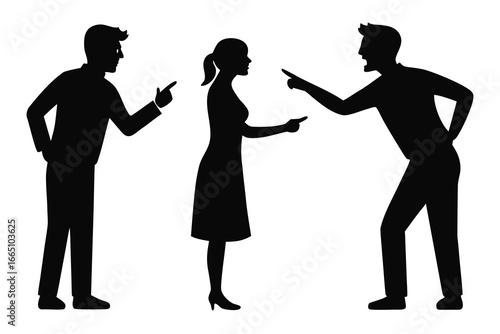 Silhouette of Man and Woman Arguing With Two Men, Accusation, Conflict