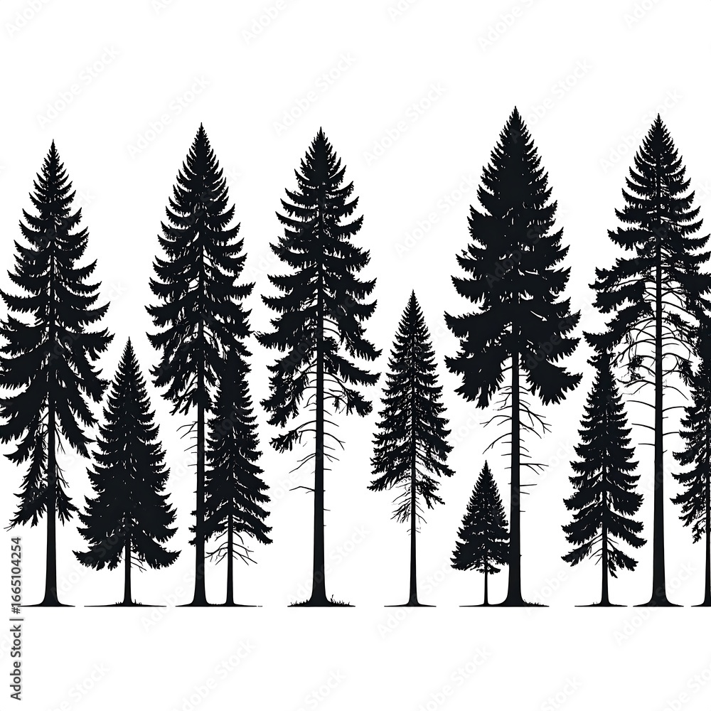 Obraz premium Silhouette of various pine trees