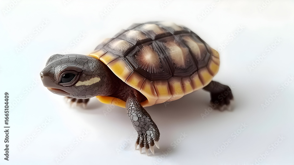 Obraz premium Tiny Baby Turtle With Spotted Shell On White Background