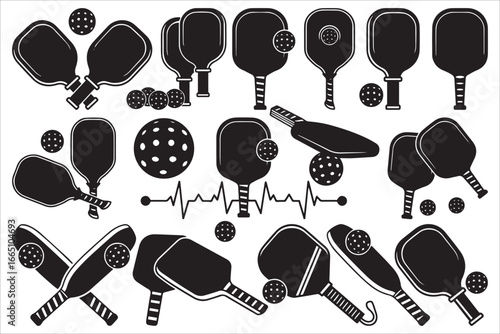Pickleball Paddle and Ball Vector Set