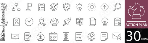Minimal Action Plan Line Icon Set 30 Clean Outline Symbols for Strategy, Goals, and Management Design