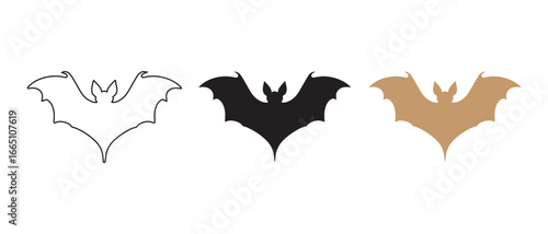 Minimalist Bat Icons. in Black, Gold, and Outline Halloween & Gothic Design Elements.