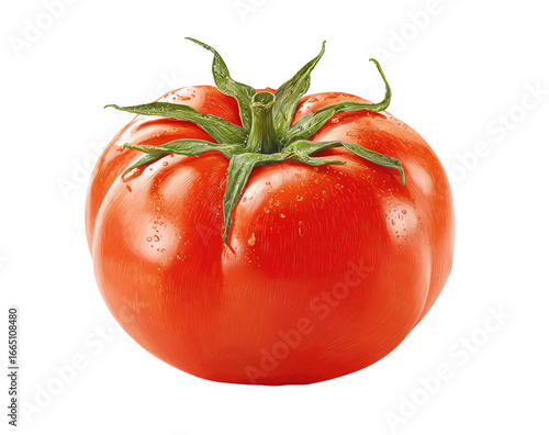Wallpaper Mural Vibrant, whole tomato, displaying rich red skin, small water droplets, and fresh green stem Torontodigital.ca