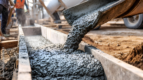 Wallpaper Mural Concrete mixer truck pouring cement into wooden formwork Torontodigital.ca