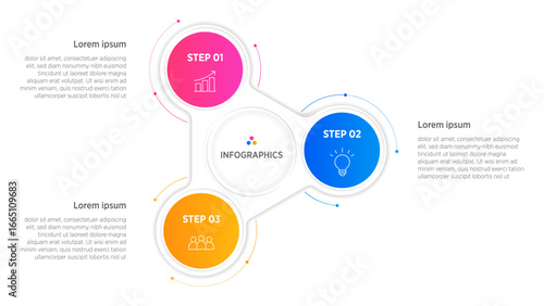 Modern Vector infographic label design with circle infographic template design and 3 options or steps. Can be used for process diagram, presentations, workflow layout, banner, flow chart, info graph.