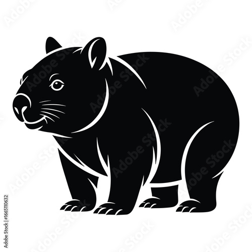 Stylized Black and White Wombat Illustration Graphic Depiction of an Australian Marsupial Creature