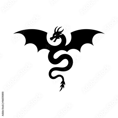 dragon silhouette minimal winged serpent illustration fantasy art