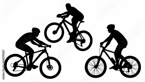 Illustration of three groups of people icons in black against a white background presented in a row | editable eps vectors silhouette