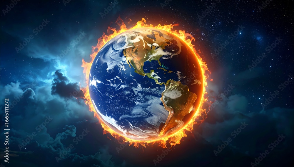 Fototapeta premium Earth Engulfed in Flames: A Visual Representation of Climate Change and Environmental Crisis