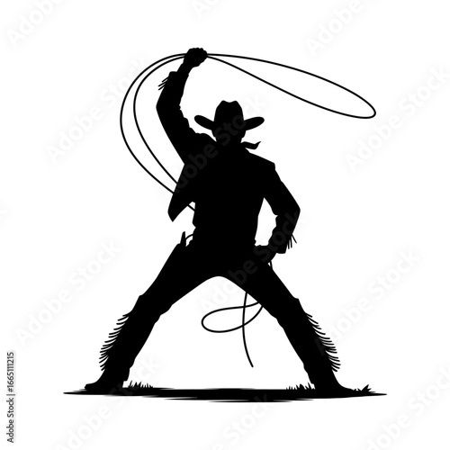 cowboy silhouette in dramatic pose with rope vector illustration