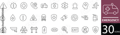  Minimal Emergency Line Icon Set 30 Clean Outline Symbols for Medical, Alert, and Safety Design