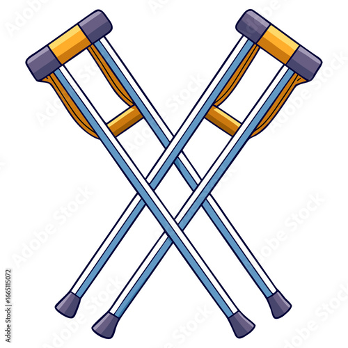 Crossed Crutches Icon Representing Injury Recovery and Mobility Aid.