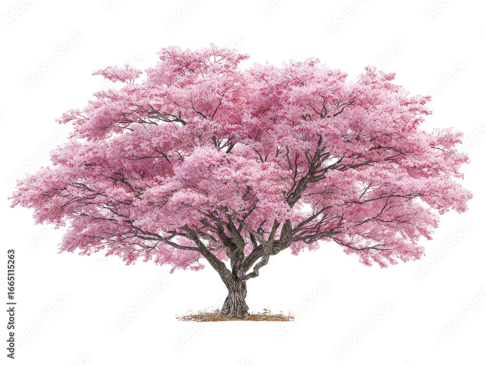 Obraz premium Lush pink cherry blossom tree, isolated