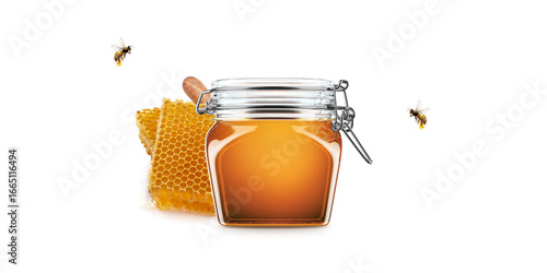 Clear Glass Honey Jar with Bee Mockup for Packaging Label: 3D Rendering