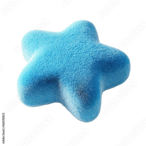 3D render of a light-blue, fuzzy star shape