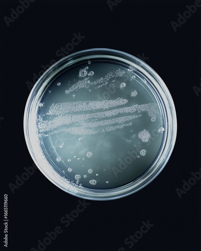 A Petri dish with transparent biological samples inside. A concept of medical research.
