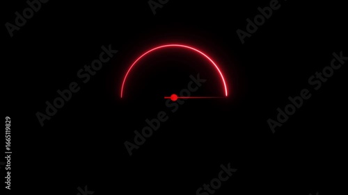 Abstract digital speed meter or indicator on black background. Speedometer Animation. Rating Meter neon , Tachometer of a sports car that accelerates to full speed.
