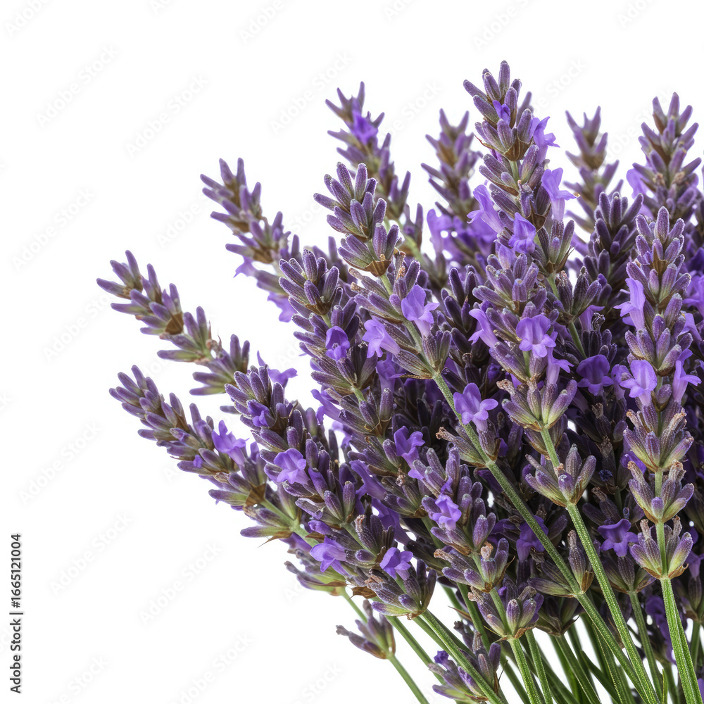 Obraz premium Fresh Lavender Flower Bundle Isolated On White Background