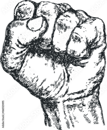 Hand clenched in a fist with strong lines and shading