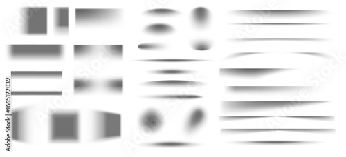 Box shadow effects. Square and rectangle box shadows for package. Realistic overlay and transparent drop shadow, shades on floor with soft blur edges. Vector isolated set.