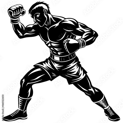 Powerful Black and White Boxer Stance Art