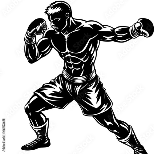 Powerful Black and White Boxer Stance Art