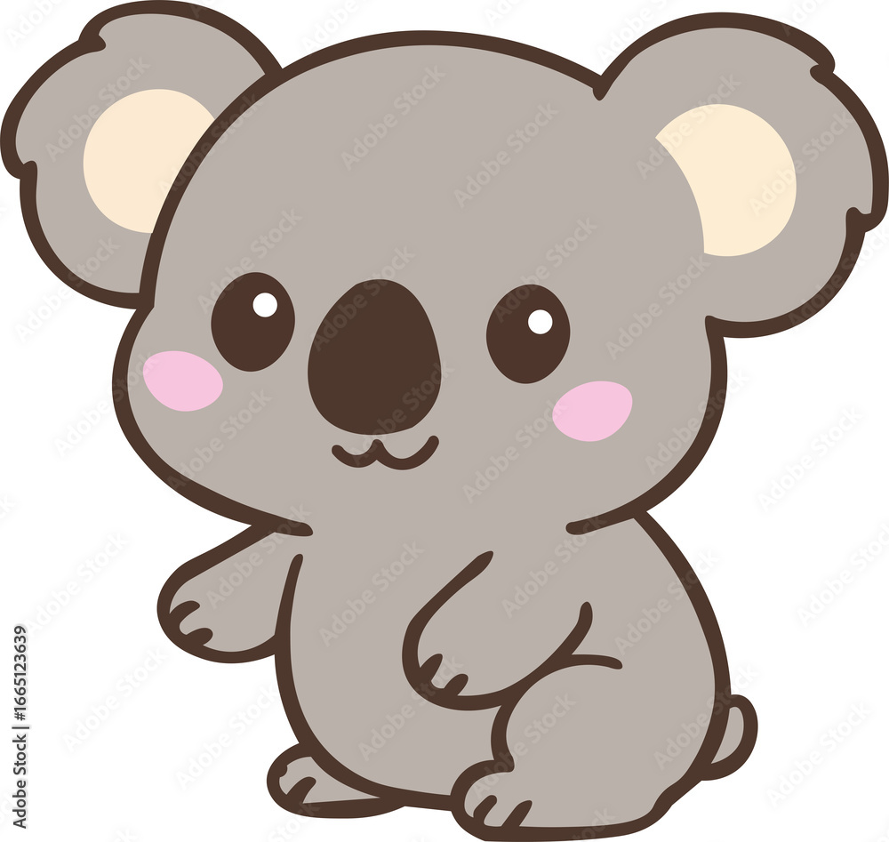 Fototapeta premium Cute Kawaii Baby Koala Vector IllustrationAdorable kawaii-style baby koala with rosy cheeks and big eyes. Perfect for nursery wall art, stickers, kids’ products, t-shirts, and digital downloads.