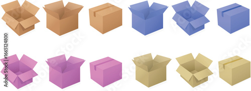 Carton box set vector design illustration isolated on transporant background