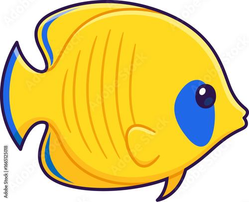 Cartoon Bluecheek butterflyfish drawing in cute simple style. Tropical fish vector illustration.