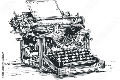 Vintage Portable Typewriter with Paper in Carriage Ready for Writing